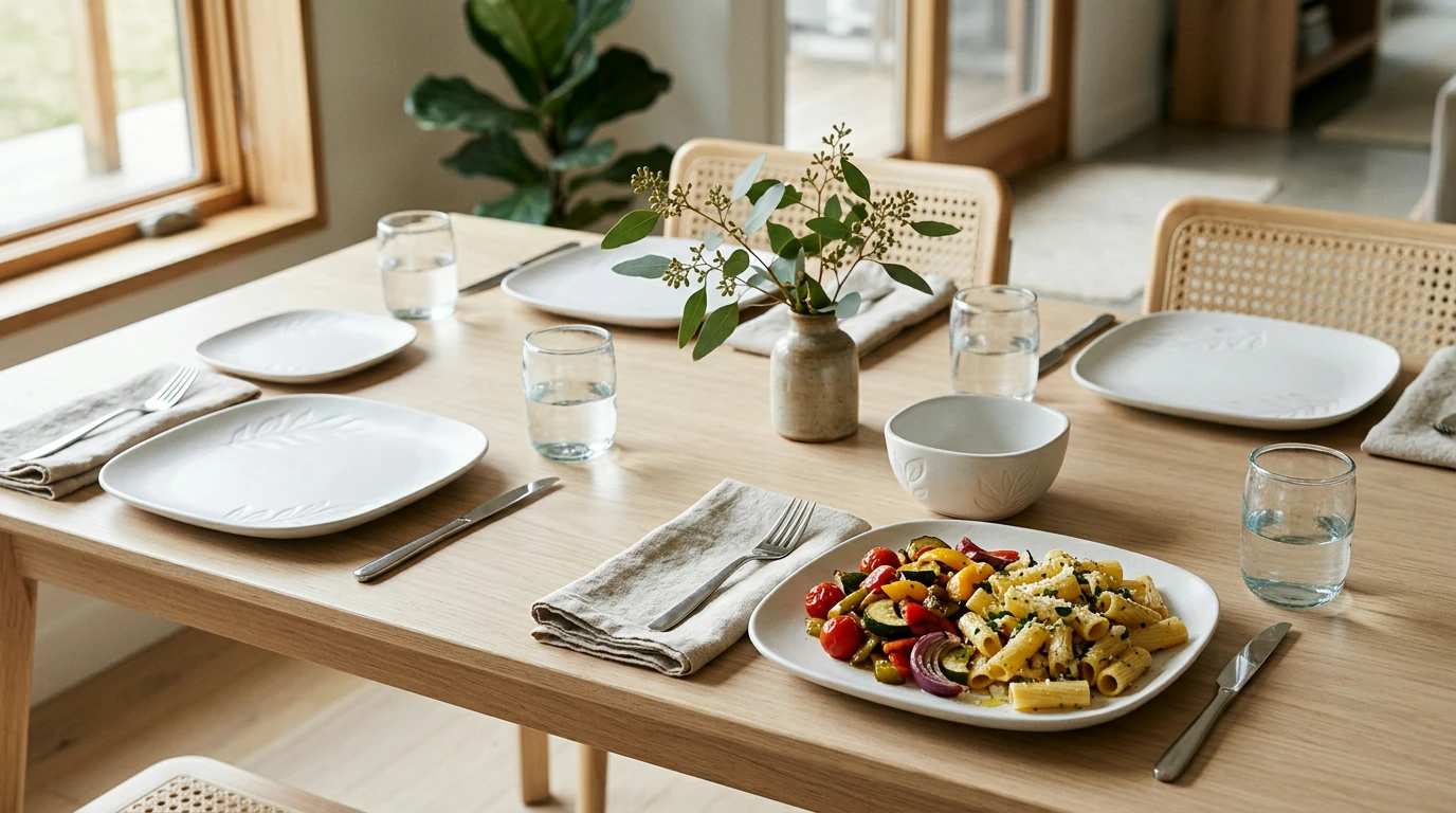 White Square Stoneware Dinnerware Set (16pc) Leaf