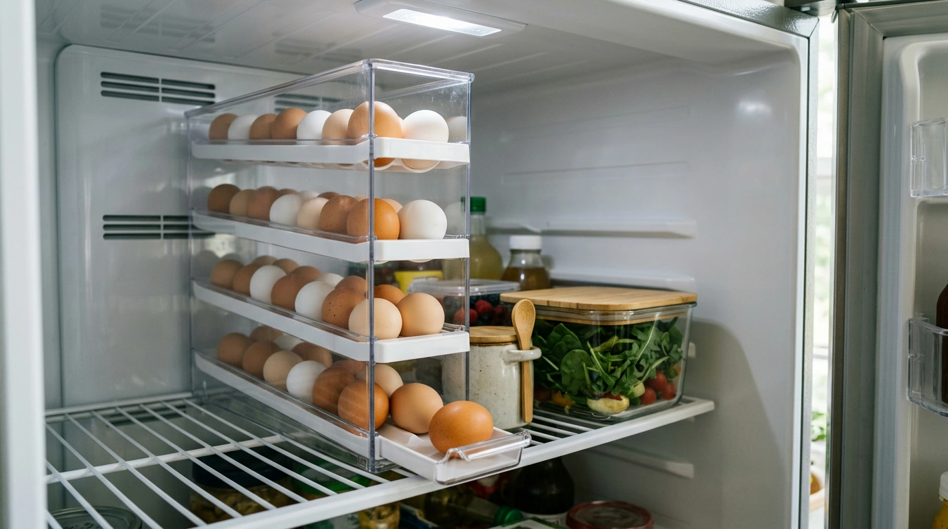 Stop Egg Clutter: 4-Tier Auto-Rolling Rack Organizer