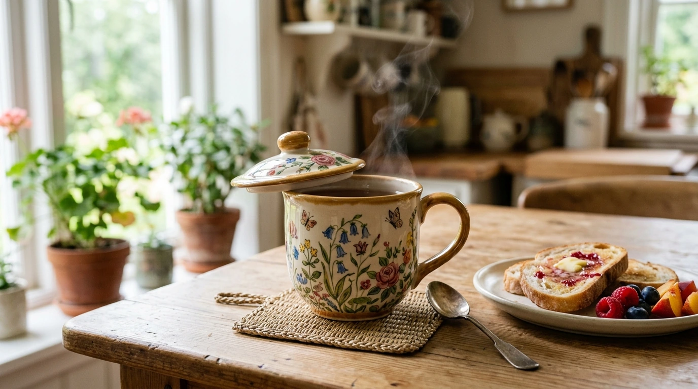 430ml Butterfly Floral Ceramic Mug with Lid for Tea