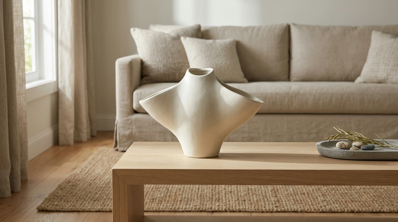 Abstract Manta Ray Ceramic Vase for Modern Coastal Style
