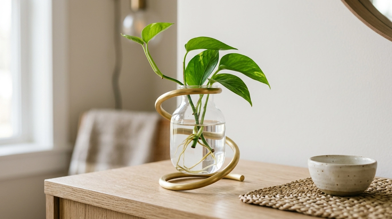 Golden Winding Glass Vase for Hydroponic Cuttings