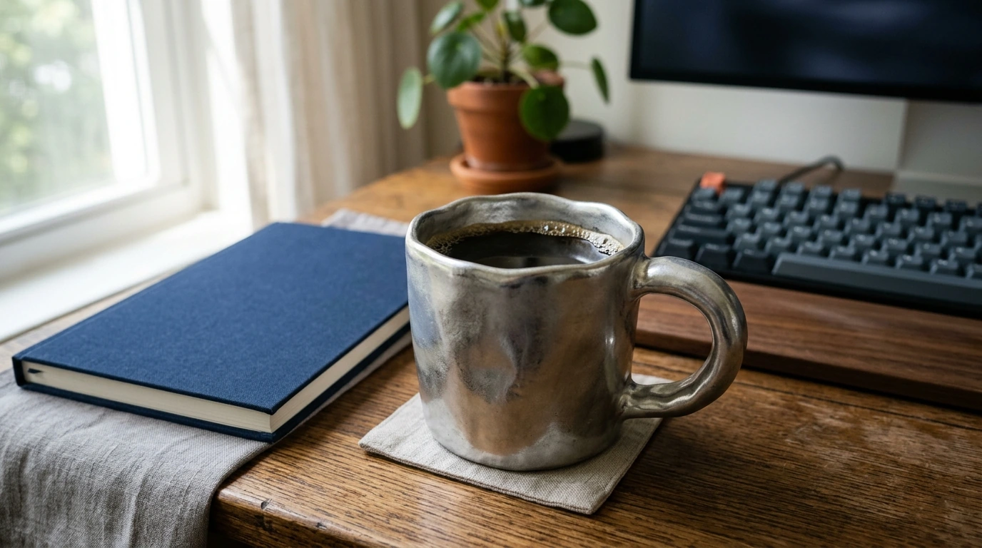Irregular Silver Ceramic Mug: Modern Desk-to-Home Style