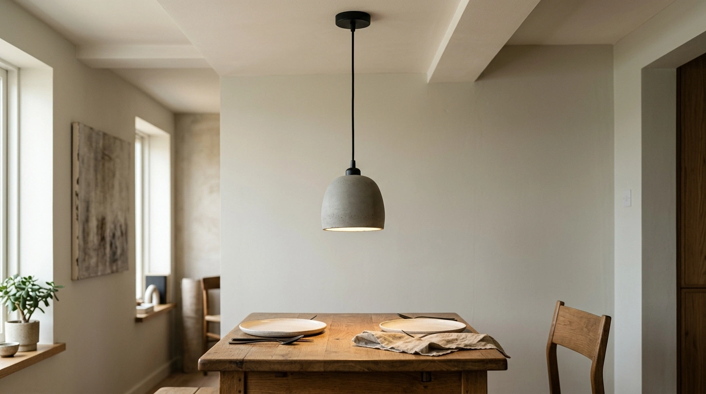 Modern Cement Pendant Light: Warm Minimalist Dining Glow