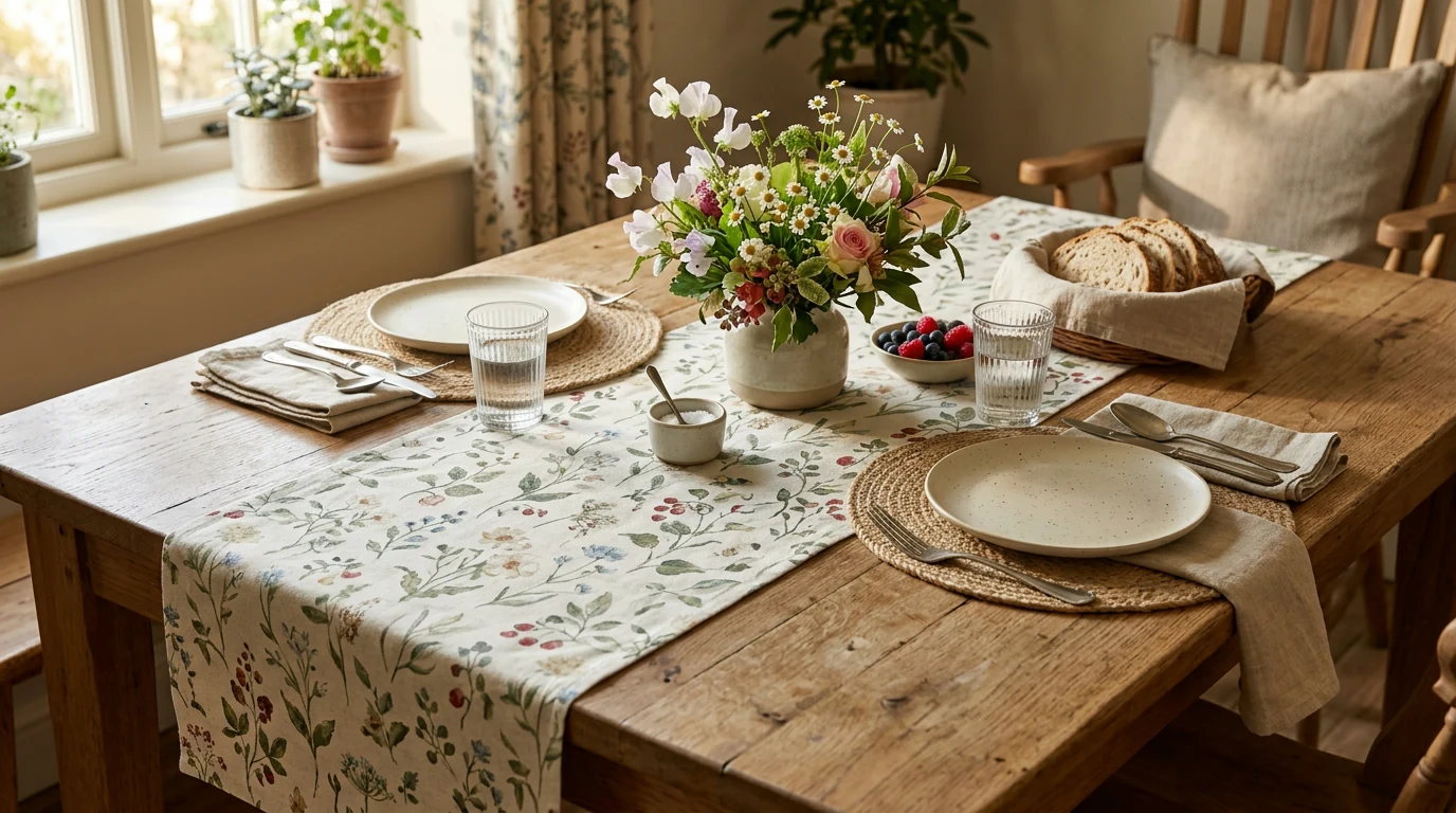 Pastoral Floral Table Runner: Cozy Cotton-Linen Charm