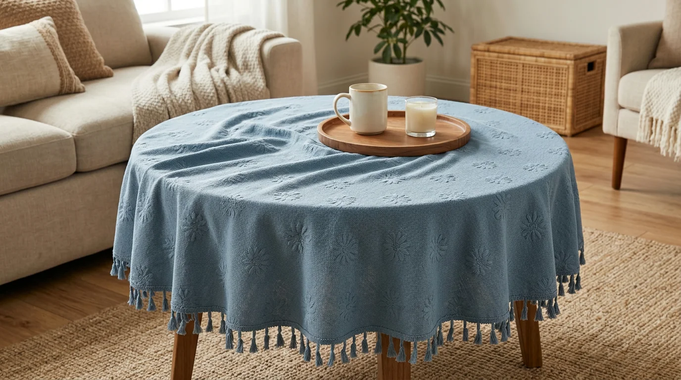 Vintage Blue Daisy Tassel Round Tablecloth Styling Guide