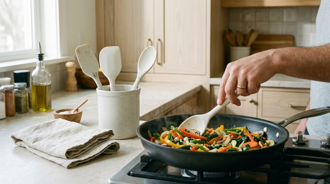 White Silicone Utensil Set for Calm, Scratch-Safe Cooking