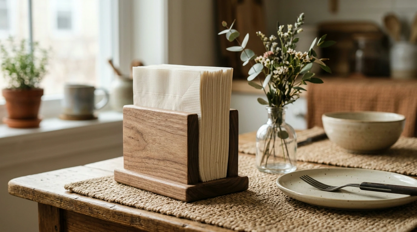 Wooden Napkin Holder for Neat Tables & Desks