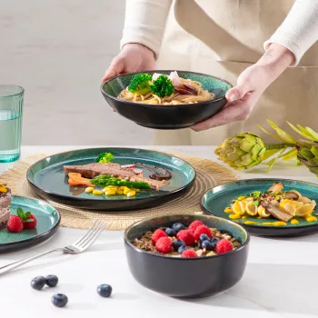 Green Reactive Glaze Dinnerware Set: 24-Piece for 6